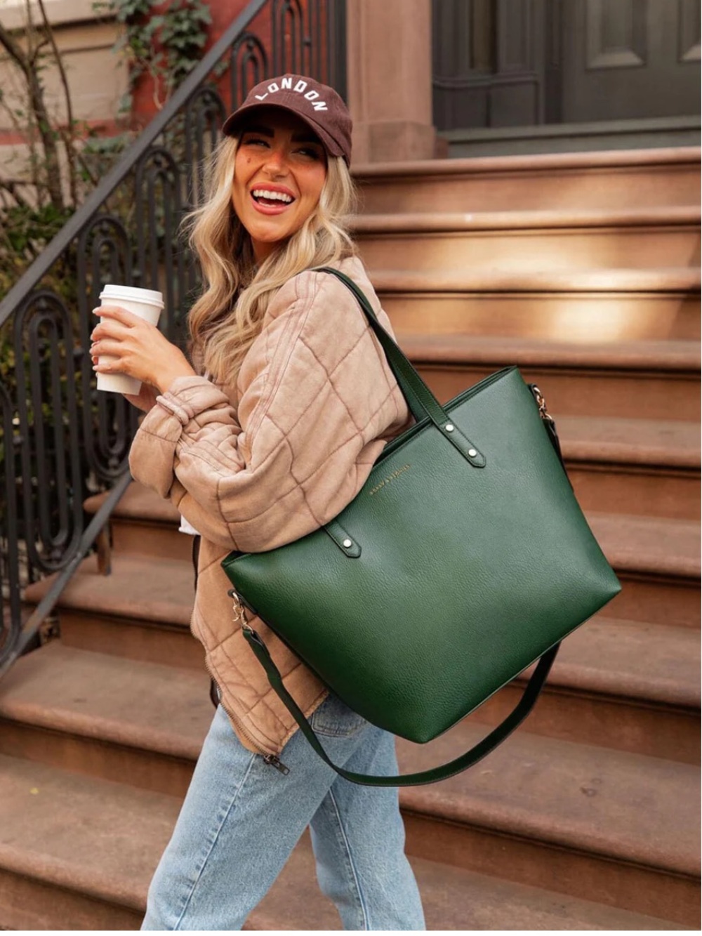 Poppy & Peonies go-getter tote heritage green